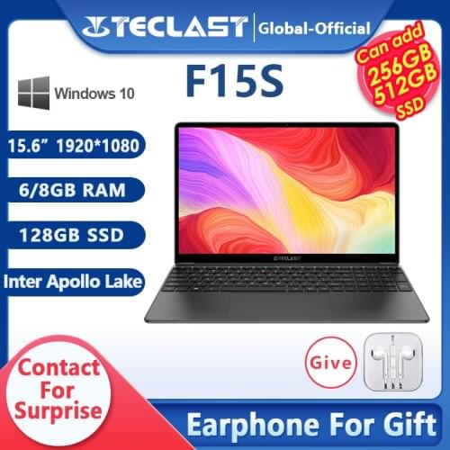 Teclast F15S 15.6 Inch Laptop Windows 10 Notebook 1920x1080 FHD Intel Apollo Lake Laptops 8GB RAM 128GB 256GB 512GBROM Dual Wifi
