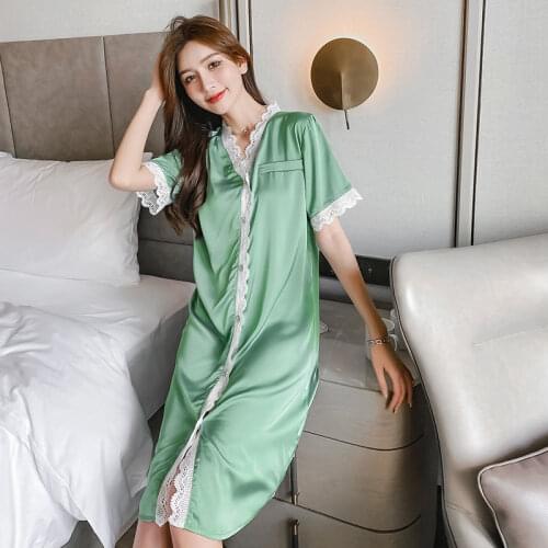 Tufaha short-sleeved ice silk sleeping skirt schoolgirl summer new ins sweet cool elegant lace lace thin cardigan