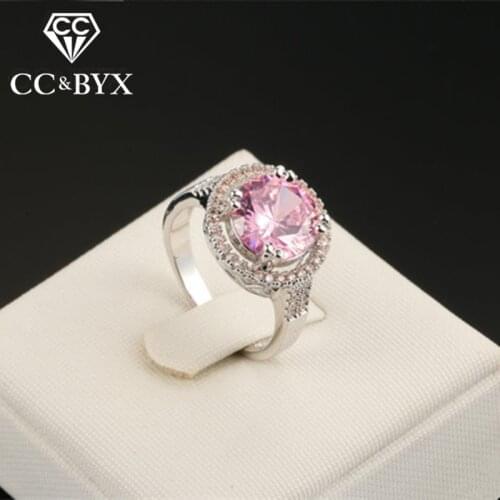 CC Jewelry Rings For Women Fashion Jewelry Round Pink Stone Cincin Wanita Luxury Unique Bride Wedding Engagement Ring CC1190