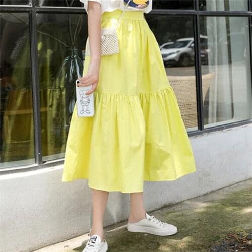 Women Autumn Korean style candy color sweet Pleated Skirts,purple yellow pink plus size 5XL 6XL 7XL vintage cotton linen skirts