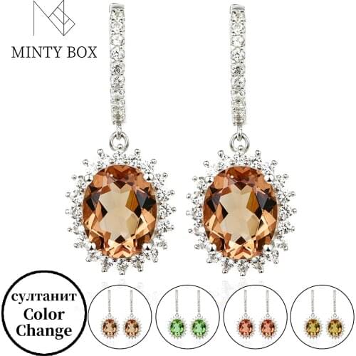 Mintybox Drop Diaspore Gemstone Clip Earrings for Women Solid 925 Sterling Silver Color Change Engagement Gift Fine Jewelry