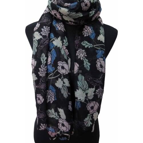Floral Flowers Print Womens Long Scarf Wrap Shawl Hijab Womens Accessories Gift for Thanksgiving Day, Free Shipping