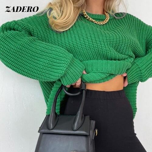 Knitted Sweater Ladies 2021 Fashion O Neck Oversized Long Sleeve Pullover Women Y2k Green Casual Autumn Winter Loose Sweater