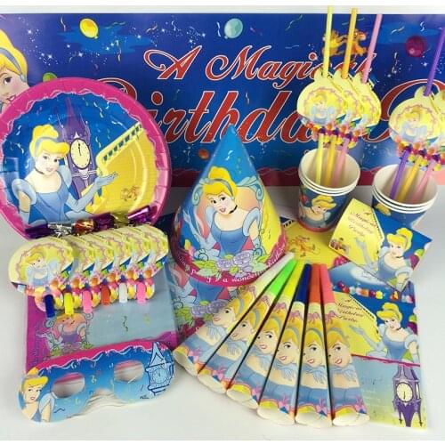 10styles Princess birthday party decoration Cinderella theme tablecloth cups and saucers party baby shower supplies