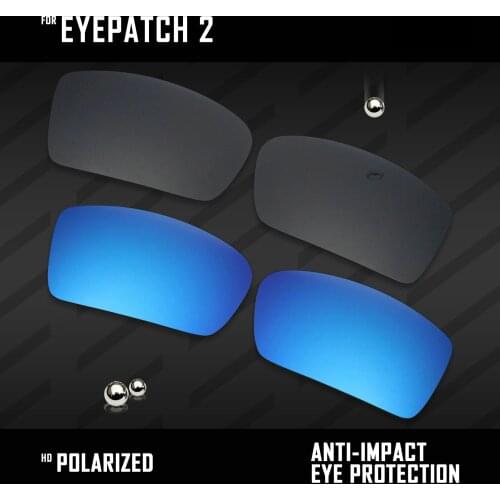 OOWLIT 2 Pairs Polarized Sunglasses Replacement Lenses for Oakley Eyepatch 2-Black and Ice Blue