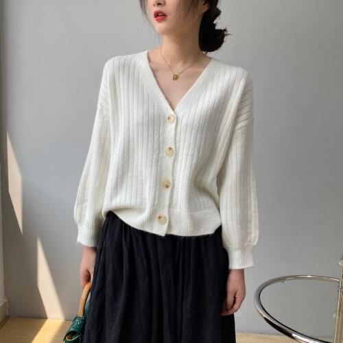 2021 Autumn Women Vintage Knitted Cargidans Tops Long Sleeve Women V-Neck Cardigans Fashion Sweater Cardigans