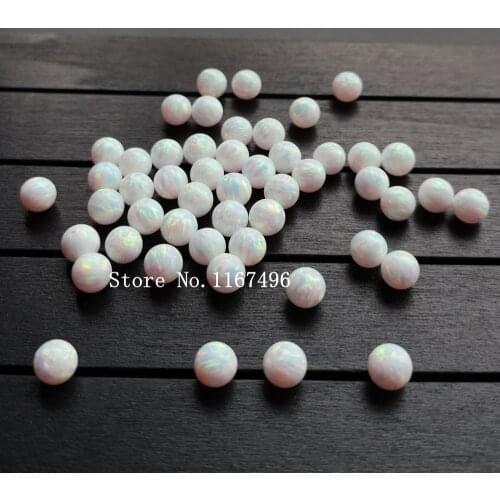 50pcs/lot OP17 White 4mm 5mm 6mm Half Drilled Synthetic Round Ball Fire opal Beads for DIY Jewelry Round Ball Opal Beads