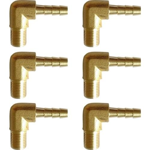 6x Right Angle Male Elbow Hose Thread Connecting Barb Hose Air Connector