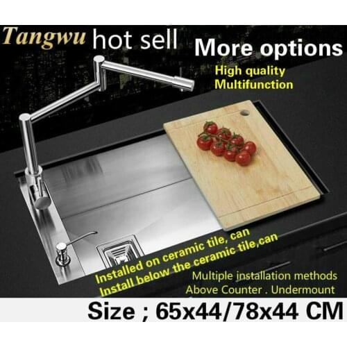 Free shipping Hot sell individuality luxury kitchen manual sink single trough food-grade 304 stainless steel 65x44/78x44 CM