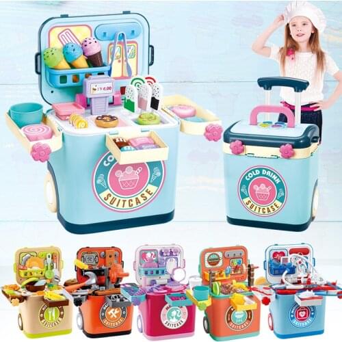 Children Pretend To Play with Toys, Ice Cream, Barbecue, Kitchen Toolbox, Make-up, Hand-held Trolley Case To Store Backpack Toys