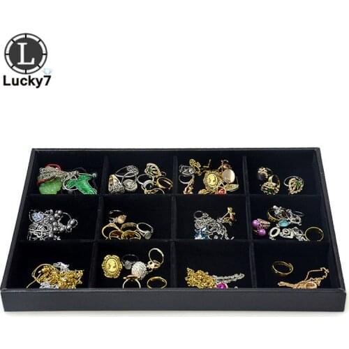Black Velvet Jewelry Display Tray 12 Grid Rings Storage Box Carrying Case Jewelry Organizer Holder Display Jewelry Rack Stand