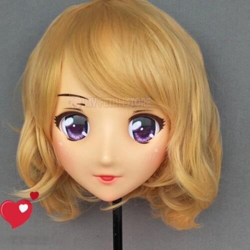 Cherry-03)Female Sweet Girl Resin Half Head Kigurumi Crossdress Cosplay Japanese Anime Role Lolita Doll Mask With Eyes And Wig