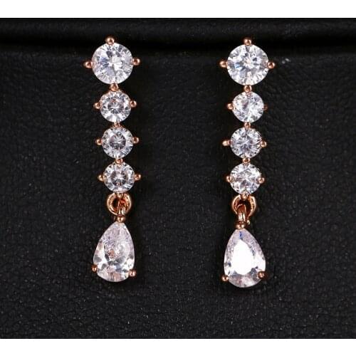 Ekopdee Luxury Classic Zircon Round Earrings For Women Water Drop Crystal Cubic Zirconia Long Earring Wedding Jewelry 2021 New