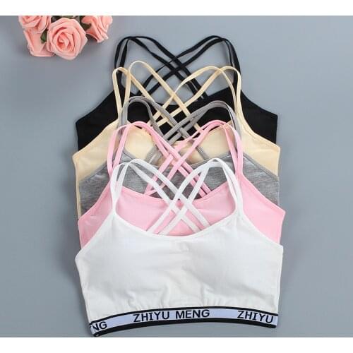 Young Puberty Girls Cotton Training Vests Tops Tanks Girls Sport Kids Bra Underwear Students Bras Children for 8-16 Years Old