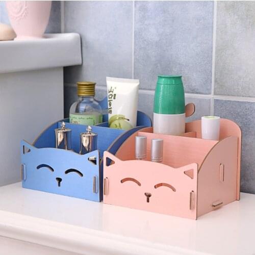 Creative Desktop Storage Box Cute Cartoon Cat Storage Box Korean DIY Wooden Storage Box Desktop Debris Storage Boxs
