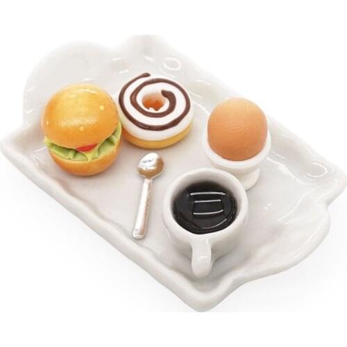 Odoria 1:12 Miniature Breakfast Set Hot Dog Bread Egg Coffee Simulation Kitchen Food Dollhouse Accessories Doll House Decoration