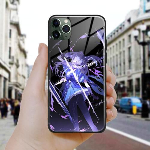 Keqing genshin impact game Soft Silicone Glass Phone Case Cover Shell For iPhone SE 6 6s 7 8 Plus X XR XS 11 12 Mini Pro Max