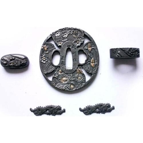 Set Of Hand-Forged Alloy Tsuba Fitting Set For Japanese samurai sword Katana