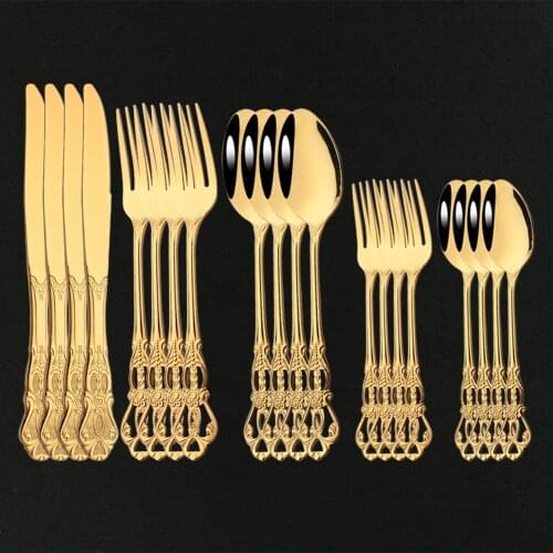 20Pcs Gold Luxury Stainless Steel Tableware Cutlery Set Dinner Spoon Knife Fork Dinnerware Flatware Set Silverware Kitchen Kit