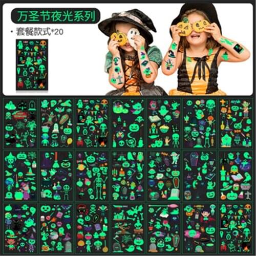 Fear Tattoo Sticker Halloween Glowing Children Children Temporary Fake Tattoo Glowing Stickers Face Arms and Legs Childrens