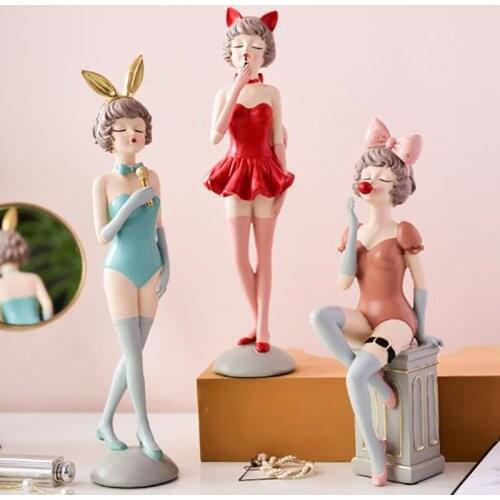 Nordic Home Desktop Decor Modern Bunny Girl Sculpture Sexy Cat Girl Statue Decoration Bedroom Living Room Figurine Ornaments
