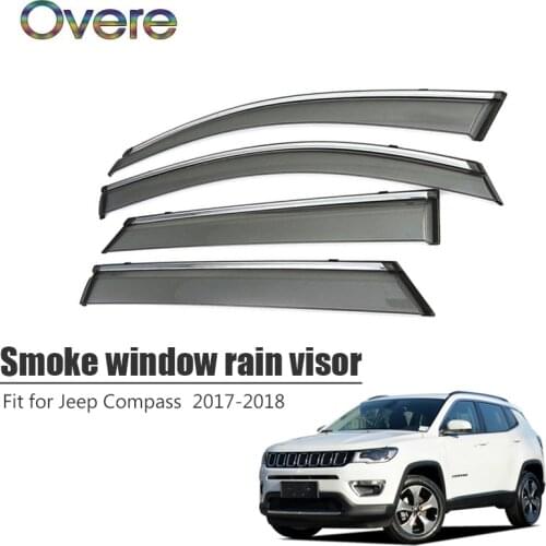 Overe 4Pcs/1Set Smoke Window Rain Visor For Jeep Compass 2017 2018 Styling ABS Awnings Shelters Guard Car Accessories