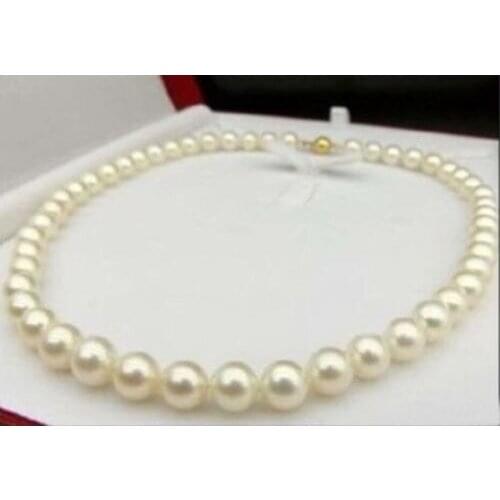 REAL BEAUTIFUL AAA+ 9-10 MM NATURAL AKOYA WHITE PEARL NECKLACE 18" shipping free