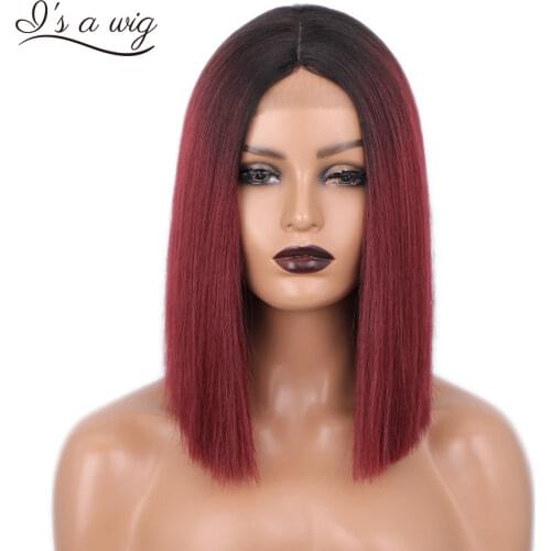 Is a wig Short Ombre Red Bob Wigs Synthetic Straight Wigs for Black Women 613 Blonde Brown Black Pink Middle Part Hairs