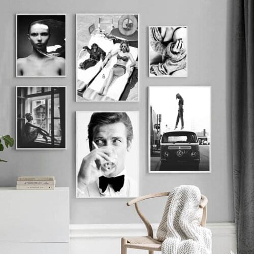 Modern Fashion Poster Black White Sexy Woman Scandinavian Wall Art Canvas Painting Posters and Prints Living Room Home Decor