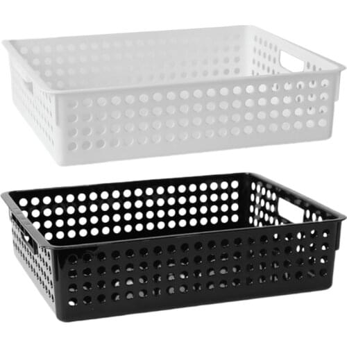 Plastic Storage Basket File Tray Tabletop A4 Document Magazine Organizer with Handles for Home Office Pantry Bedroom