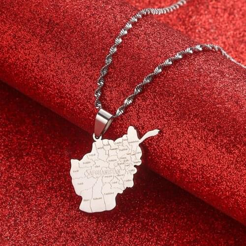 Afghanistan Map With City Name Pendant Necklaces for Women Gold Color Silver Color Afghan Maps Jewelry