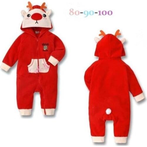 1pcs Baby Girls Christmas Clothing Long Sleeve Cute Wapiti Bear Hoddies Rompers For 3-24 Months Boys Winter Warm Wear Jumpsuits