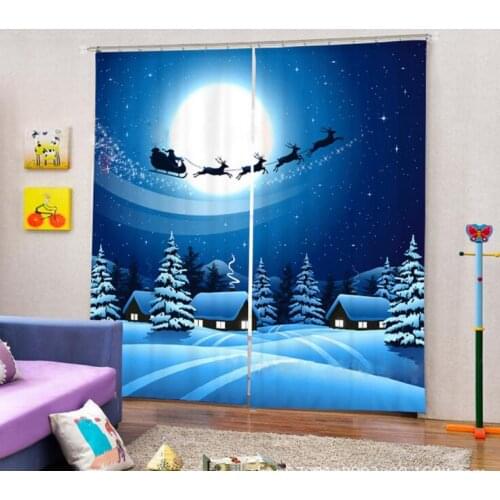 Blue Santa Claus 3D Window Curtain Luxury Blackout Living Room kids Bedroom Decor Cortina Drapes Rideaux Custom size pillowcase