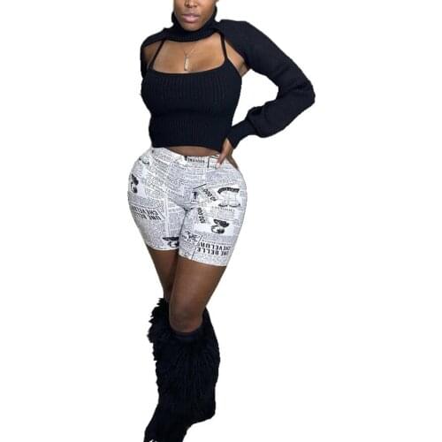 Sport Shorts Women Black White Printed Booty Shorts Running Workout Outfit Fitness wear Gym Suit Active Butt Yoga Legging