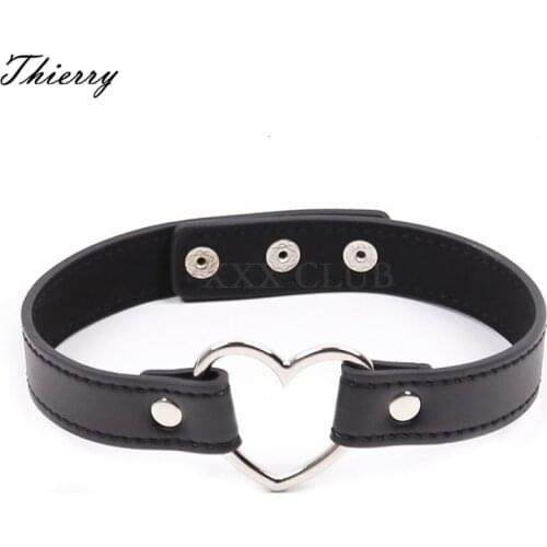 Thierry strict bondage collars with heart ring fetish slave necklace Sex Toys for women, adult couples sex game