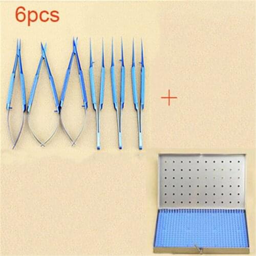 Titanium Microsurgery Ophthalmic Equipment Medical Surgical Instrument Medical Tool set#6+Disinfection box silicone pad