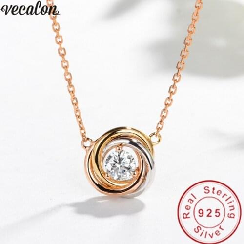 Vecalon Simple Fashion Necklace 925 Sterling silver AAAAA zircon Party Wedding Pendants with necklace for Women Jewelry Gift