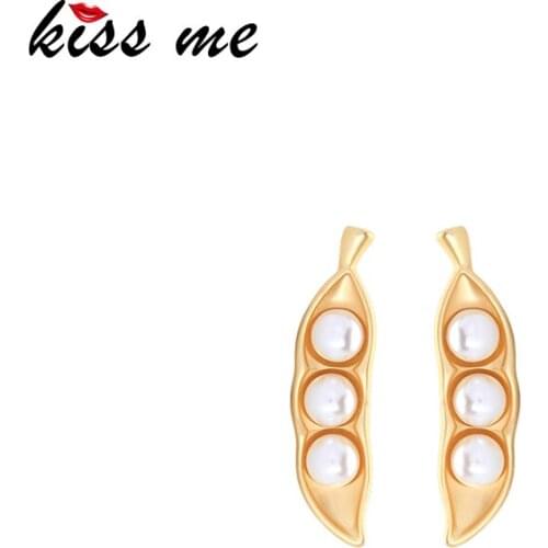 Kissme Cute Pea Pods Drop Earrings Brooch Women Fashion Jewelry Set Unique Acrylic Pearl Matte Texture Earrings Pins Accessories
