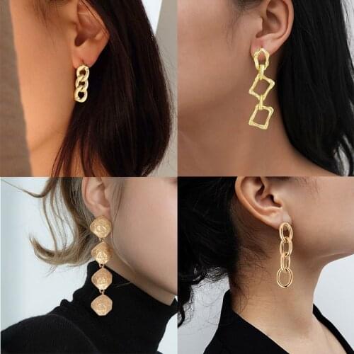 Big Long Golden Earrings Vintage Geometry Gold Dangle Drop Earrings for Women Female Chain Earring 2020 Trend Irregular Jewelry