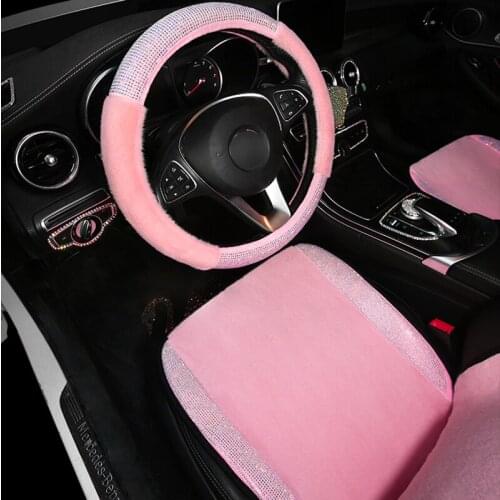 Lady pink seat covers for cars universal bling accessories for girls cushion luxury interior winter plush pad