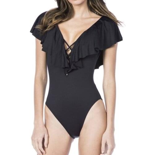 Sexy Bikini Set 2019 Women Monokini one pice bikini Deep V Beachwear one piece bikini backless Body Swimsuit ruffle swimwear