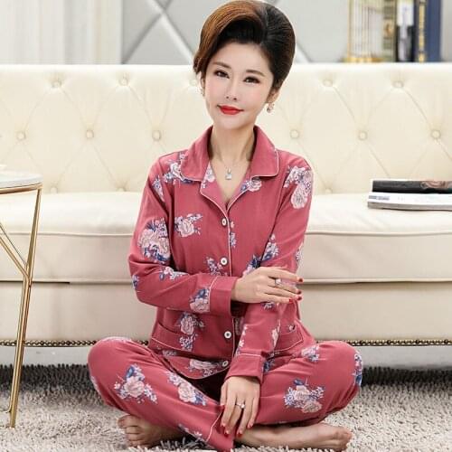 Women Pajamas Set Floral Cotton Women Clothes Sleepwear Turn-down Collar Female Homewear Pyjamas Loungewear Pijamas Mujer