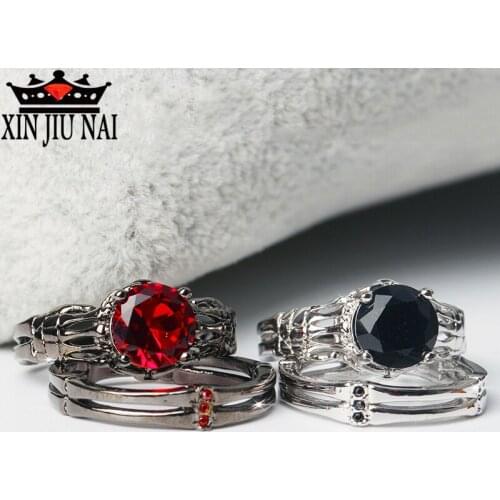 Two-piece classic 18K rose gold neo-gothic skull ruby style color female diamond ring fashion personality witch jewelry gift