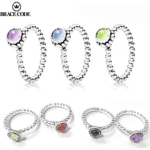 Antique Silver-plated Korean Temperament Ladys Spiral Pattern Ring With Blue Moonstone All-match Ring Female Wedding Party Ring