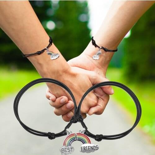 1Pair Rainbow Charm Couple Bracelets For Lovers Girls Boys Best Friends Braided Leather rope Pendant Bracelet Fashion Jewelry