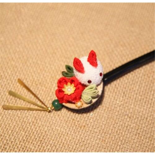 1pcs Cute Handmade Japanese Style Rabbit Hair Stick Step Shake for Hanfu Kimono Cosplay Prop Hair Decor for Women Girl Gift Hot