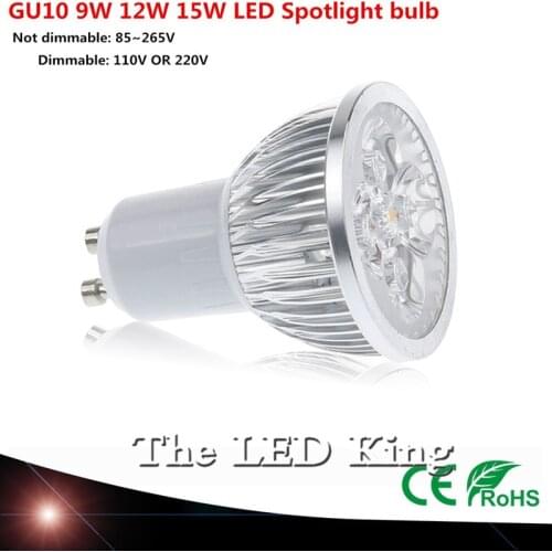 1PCS Super Bright dimmable 15W 12W 9W GU10 LED Bulbs Spotlight High Power gu 10 led Lamp Day White LED SPOT Light Free Shipping