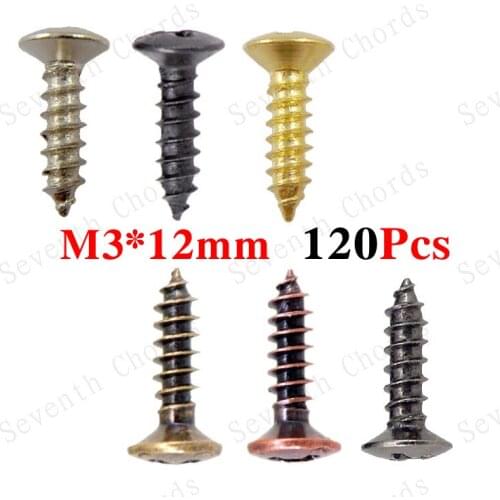 120 Pcs M3*12MM Bass Guitar Pickguard Screws Cover Plate Jack Mounting screw for Electric Guitar / Chrome Black Gold Gun color