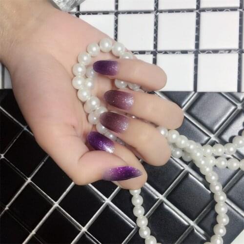 14 Stickers Cat Eye Ballerina Fake Nails Coffin Press On Nails Suitable For Daily Wear Womens Artificial Nail Art Stickers