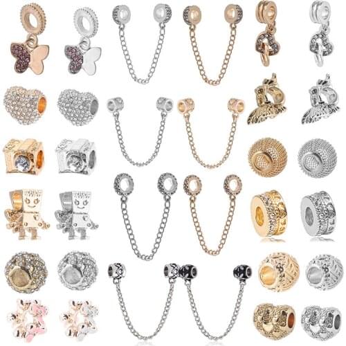2Pcs/lot Silver Color Butterfly Heart To Heart Charm Beads Fit Brand Bracelets & Necklace For Women Girls Jewelry Gift Wholesale